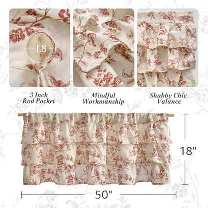 jinchan Alisa Ruffled Floral Valance Curtain 18 Inch 1 Panel Terracotta - color: Alisa Terracotta on Linen