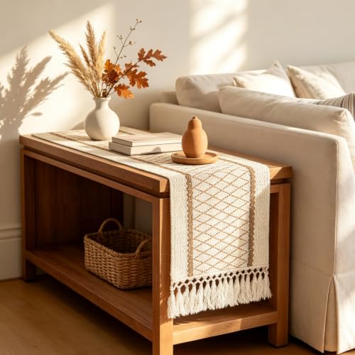 yuboo Fall Boho 72 Inches Table Runner, Modern Farmhouse Dresser Cover Top - color: Beige&cream, size: 72 inch