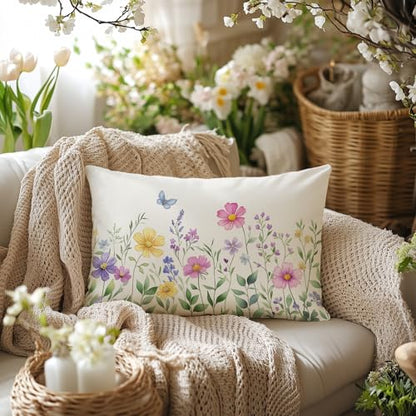 AACORS Spring Pillow Cover 12X20 Set of 2,Flower Butterfly Decorations Farmhouse Seasonal Summer Pillow Case Decor for Sofa Couch AA056-12-2 - size: 20" x 12" (Pack of 2)
