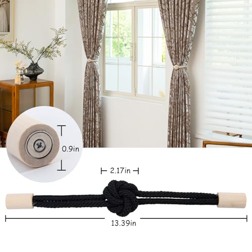 Magnetic Curtain Tiebacks Holdbacks Rope Curtain Tie Backs Outdoor Contoeey - color: Black