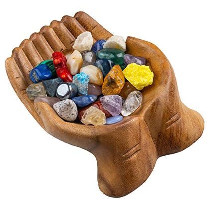 Wooden Hands Bowl, Crystal Display, Rock Display, Natural, Medium - color: Natural, size: M