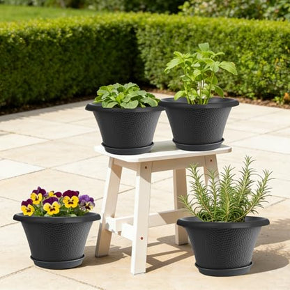 Quarut 12 Inch Pots for Plants,4 Pack Large Flower Pots with Drainage Hole - color: Diamond Pattern-black, size: 12 inch-4 Pack