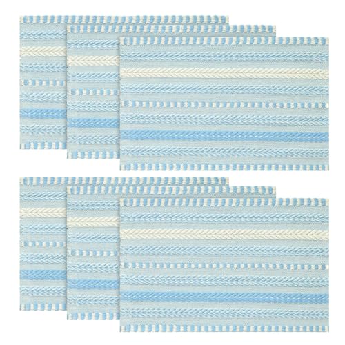 Artoid Mode Sky Blue Woven Braided Stripe Placemats Set of 6-12x18 Inch - color: Sky Blue, size: 12" x 18", 6 Pcs
