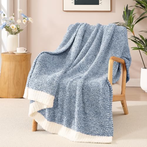 WRENSONGE Soft Twin Blanket for Bed-Cozy Warm Reversible Knitted Blankets - color: Aesthetic Blue, size: Twin(60"x80")