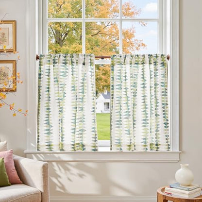 jinchan Sage Green Linen Kitchen Tier Curtains 24 Inch Modern Boho 2 Panels - color: Tribal | Sage Green on Linen, size: 26"W x 24"L (Pack of 2)