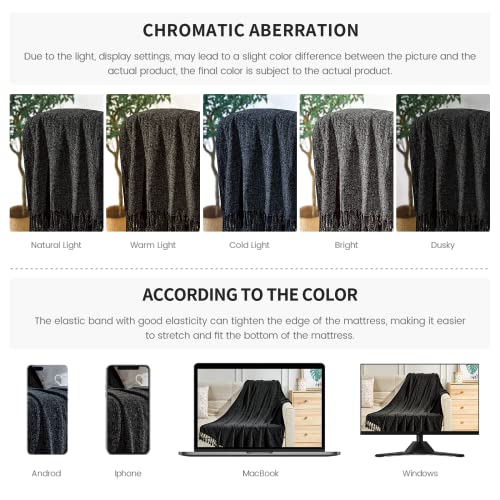 BOURINA Chenille Throw Blanket Boho Throw Outdoor Blanket,50x60Inch Black - color: Black, size: 50"×60"