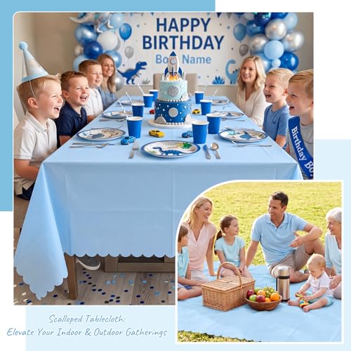 NatNarr 3 Pcs Light Blue Tablecloth, Scalloped Baby Blue Table Cloths - color: Light Blue, size: 3 Pack