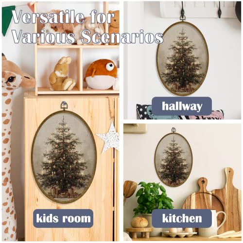 JMENGSSFL Snowy Christmas Tree with Lanterns Oval Wall Art Decor 8.6x11.7 - color: Christmas-23