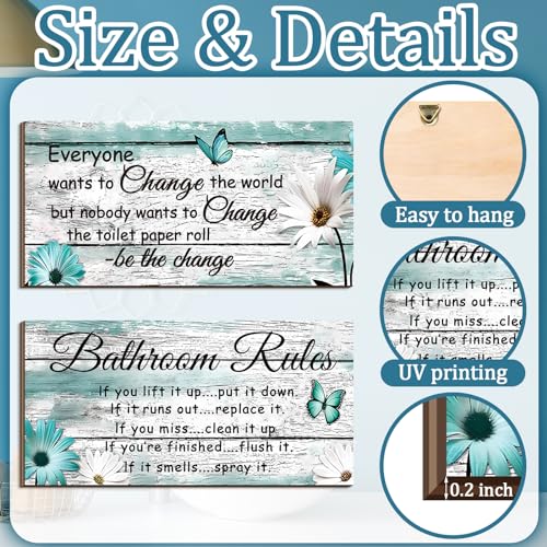 Jetec 2 Pcs Funny Bathroom Signs Wall Decor Farmhouse,Butterfly Style - style: Butterfly Style