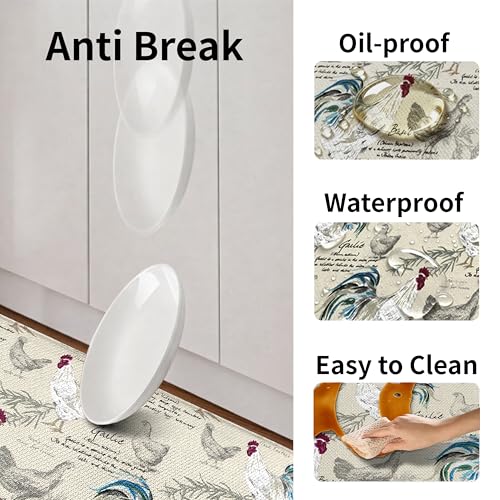 Kitchen Rugs for Floor 2 Pcs Memory Foam Padded Anti Fatigue Kitchen Mat - color: Rooster