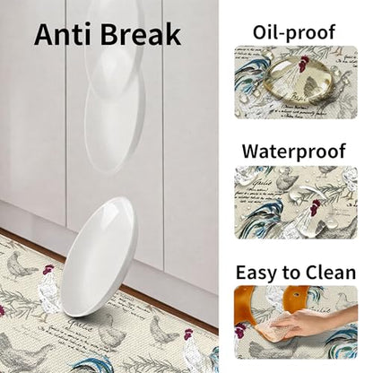 Kitchen Rugs for Floor 2 Pcs Memory Foam Padded Anti Fatigue Kitchen Mat - color: Rooster