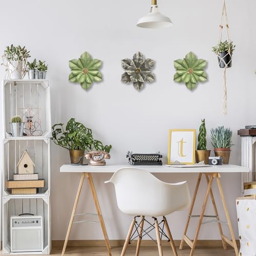 Metal Flower Wall Sculpture, 12.5" Green Gold Rustic Modern Floral Artwork - color: 01A-Green
