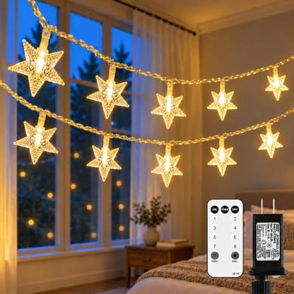 ANJAYLIA Star Light 100 LED Plug in String Light with Remote & Timer - color: Warm White 42 FT
