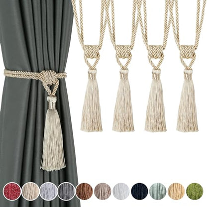 4 Pack Curtain Tiebacks Handmade Tassel Rope Curtain Holdbacks - color: Beige, size: 4p