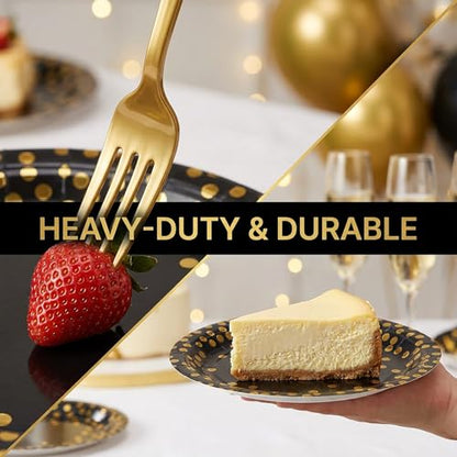 100pcs Black and Gold Plates and Napkins Halloween Party supplies - color: Black/Gold