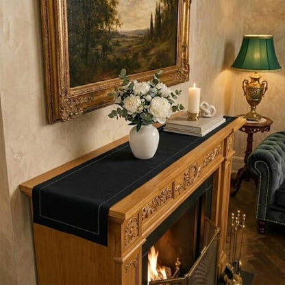 Signature Linen™ by D'Moksha, 100% Pure Linen Black Table Runner 14 x 60 in - color: Black, size: 14 X 60 Inch