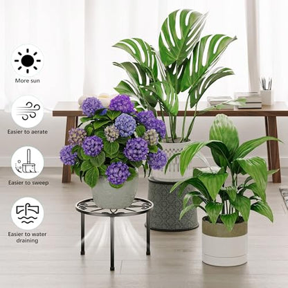 5 Pack Black Metal Plant Stand w/ Wide Trays Indoor Outdoor(BlackS) - color: BlackS