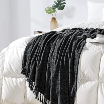BOURINA Chenille Throw Blanket Boho Throw Outdoor Blanket,50x60Inch Black - color: Black, size: 50"×60"