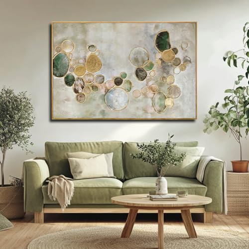 YJYart Gold Line Home Wall Decor Abstract Wall Art Neutral Canvas Artwork 32"x48" Decorations for Bedroom Large Paintings for Living Room - color: Gold Green, size: 48"L x 32"W