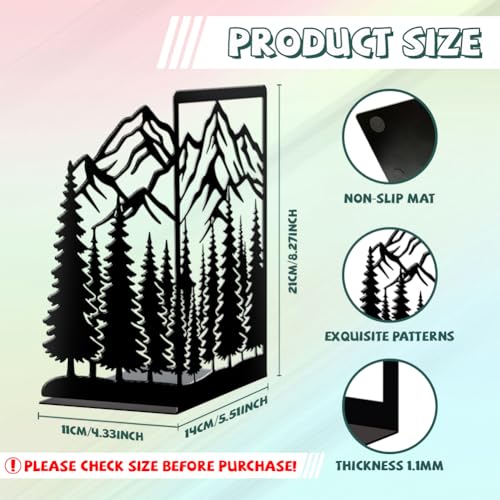 Peacoblue 5.5"x4.3"x8.3" Metal Bookends, Heavy Duty Book Ends for Shelves - style: Mountains and Forests