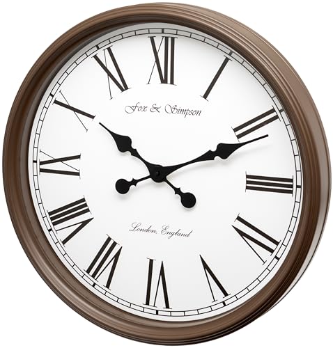 Extra Large 50cm Wall Clock in Brown - 20 Inch Silent Non Ticking Wall Clocks for Living Room, Vintage Farmhouse Train Station Design with Black Roman Numerals, Over Fireplace Clock - color: Earth Brown