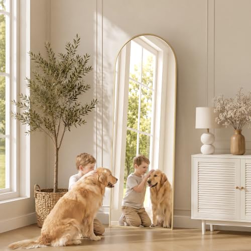65" x 22" Arched Full Body Mirror with Stand（Gold） - color: Golden, size: 65"L x 22"W