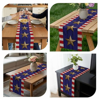 Independence Day Table Runner 36 Inches Long,American Flag Stripe Stars Retro Cotton Linen Table Runners Dresser Scarves,Blue Red Flag Tabletop Scarf Furniture Cover for Home Dinner Party 13"x36" - color: Blue Red, size: 13x36 Inches