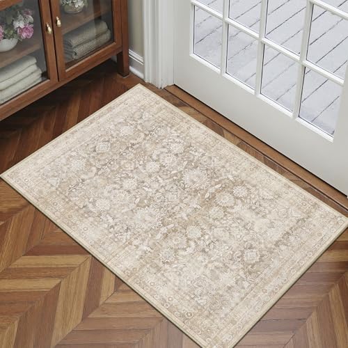 Beige 2x3 Area Rug Neutral Distressed Doormat - color: Accent | Beige, size: 2' x 3' (Rectangular)