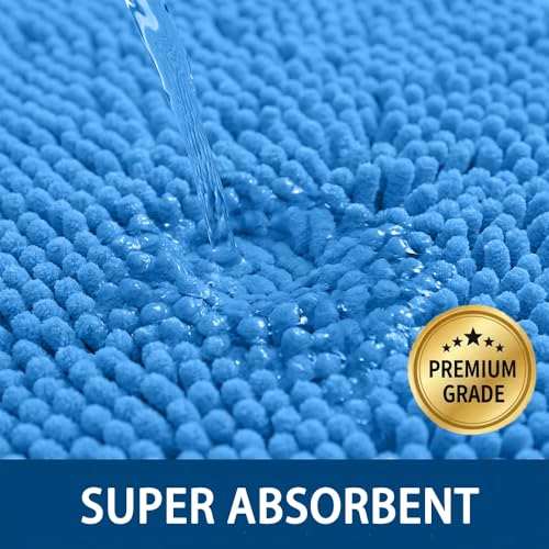 Bathroom Rugs Sets 2 Piece,Super Absorbent Chenille Bath Mats and U-Shaped Toilet Rug,Strong PVC Non Slip Backing,Microfiber Washable Dry Quickly Bath Mats for Bathroom(20"x32"+20"x20"U, Calm Blue) - color: Calm Blue