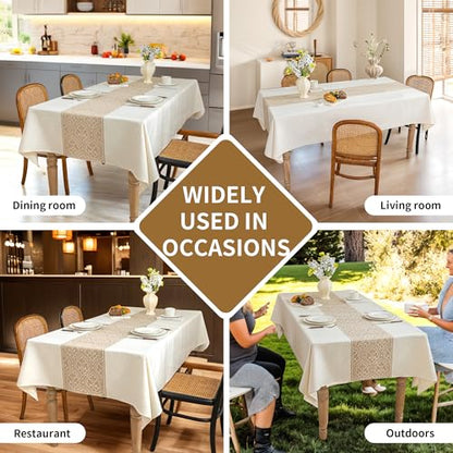 Nordic Beige Rectangular Tablecloth, Premium Drape - color: Beige Bx, size: 55"x86"fits 6-8 seats (table length 62"-68")