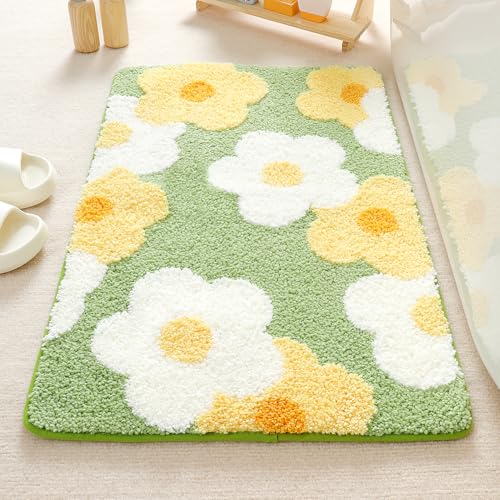 Molesun Floral Bath Mat 16x24, Soft Absorbent Microfiber Bath Rugs - color: Blossoming Verdure, size: 16" x 24"