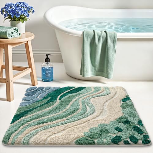 LUMI Beach Bathroom Rug Square 26x26, Soft Absorbent Bath Mat, Non Slip - color: Beach Aqua Green, size: 26"x26"