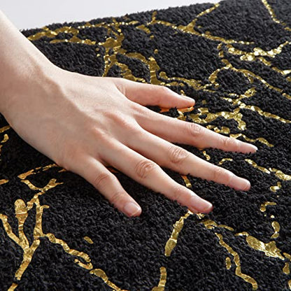QJHOMO Black and Gold U Shaped Toilet Rug Marble Contour Bath Mat 20x24 in - color: Black and Gold, size: 1'8" x 2' (U-Shape)