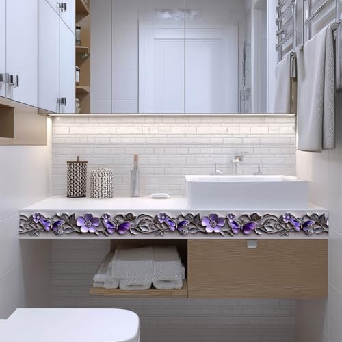 IVN Wallpaper Border Peel and Stick Wall Purple Butterfly Floral 4x196 Inch - color: Purple Butterfly Floral