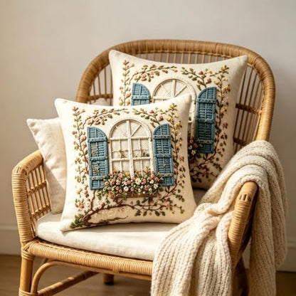 2D Flat French Arch Window Floral Linen Throw Pillow Covers 18x18 Set of 2 - color: A20025, size: 18" x 18" (Pack of 2)