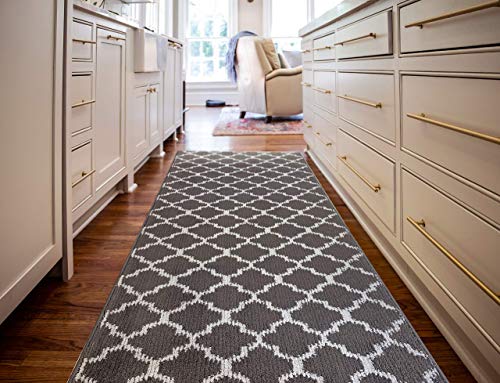 REMNAZ Custom Size Hallway Runner Rug, Trellis Dark Gray, 31 in x 6 ft - color: Trellis / Dark Grey, size: 31 inch Width X 6 Feet Length