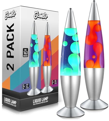 JAMBO 2 Pack- 16" Beautiful Lamp- Blue with Yellow/Green Wax and Purple with Yellow Wax, Relaxing Liquid Lamp, Night Light Nightlight, Lamps for Adults Teens Kid - color: Silver Base, Blue Liquid, Yellow Wax AND Silver Base, Purple Liquid, Yellow Wax
