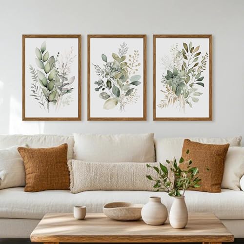 AVECCO 3 Pieces Green Watercolor Botanical Framed Canvas Wall Art 20x30 in - color: Sage Green Plant, size: 30"L x 20"W