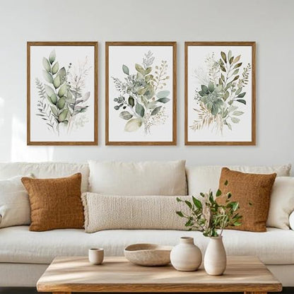 AVECCO 3 Pieces Green Watercolor Botanical Framed Canvas Wall Art 20x30 in - color: Sage Green Plant, size: 30"L x 20"W