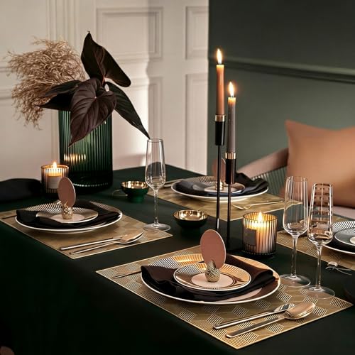 Quantum Love Geometric Gold PVC Placemats Set of 6 Heat Resistant Non-Slip Washable Dinning Kitchen Table Mats, Wipeable Square Cube Place Mats for Party Events Restaurant Wedding Home - color: Gold Cube