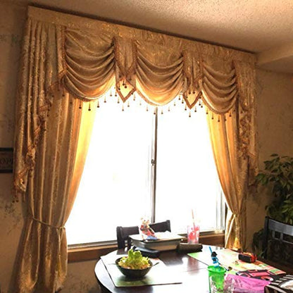 ELKCA Golden Jacquard Swag Waterfall Valance Luxury Curtain Valance for Living Room,Rod Pocket (Damask-Golden, W79 Inch, 1 Panel) - color: Valance,damask-golden, size: 79"W x 43"L (Pack of 1)