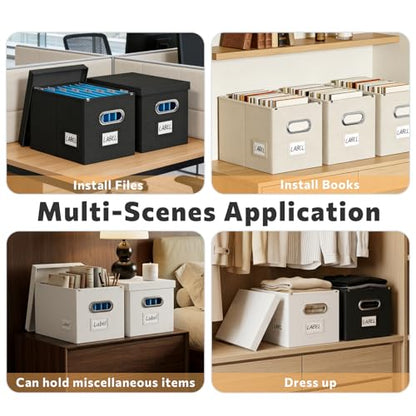 FHSQX 2Pack File Box with Lid, Beige, 14 x 9.3 x 10.9 in - color: Beige, size: 14 x 9.3 x 10.9 in (2Pack)
