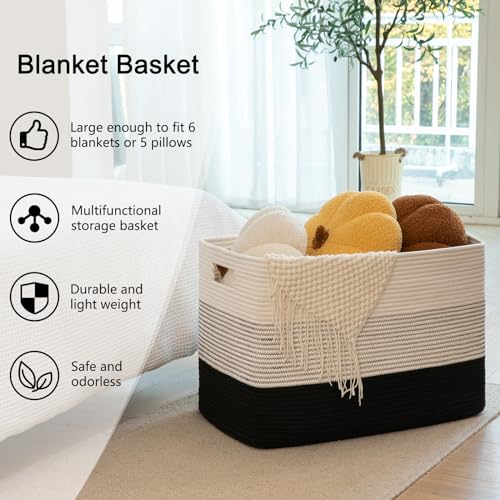 OIAHOMY Blanket Basket Laundry Basket Dog Toy Basket 108L Gradient Black - color: Gradient Black, size: 25”x16”x16”