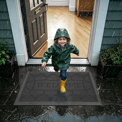 FRAMICS Front Door Mat Outside Entrance, Rubber Door Mats Welcome 24"x36" - color: Grey, size: 24" x 36"