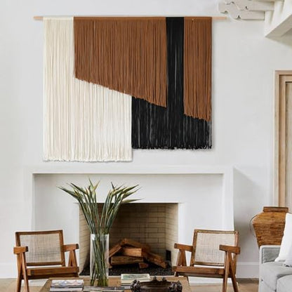 Jakalin Macrame Wall Hanging, Dip Dye Fiber Yarn Art, Boho, 57"x43" - color: Brown