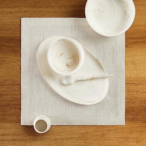 Solino Home 100% 순수 리넨 플레이스 매트 내추럴, 아테나 35.6 x 35.6cm(14 x 14인치), 4개 세트 - color: 01: 라이트 내추럴, size: 14" X 14" (Set of 4)