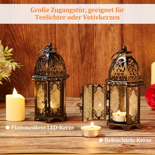 IMAGE Metal Candle Lanterns 6.7" H Hanging Lanterns Moroccan Birdcage Holders with Glass Creative Wedding Home Tabletop Decoration, Black (4)