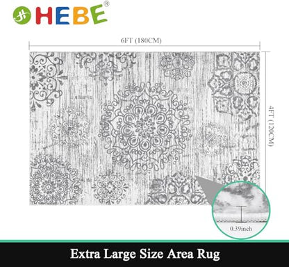 HEBE Area Rug for Living Room 4'x6', Washable Non Slip Boho Bedroom Rug - color: Grey, size: 4' x 6' (Rectangular)