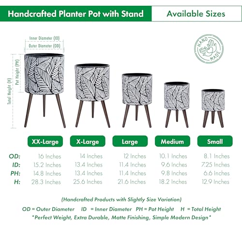 D'vine Dev 12 Inch Planter Pot with Wood Stand, White/Grey, 88-L-C-7 - color: White/Grey, size: Large