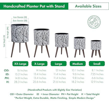 D'vine Dev 12 Inch Planter Pot with Wood Stand, White/Grey, 88-L-C-7 - color: White/Grey, size: Large